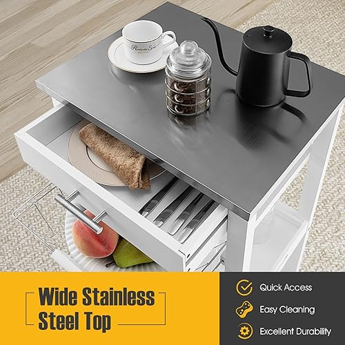 Miniatura 3 de PETSITE Carrito de isla de cocina pequeño rodante, carrito de servicio de almacenamiento de 4 niveles con mesa de acero inoxidable, carrito de