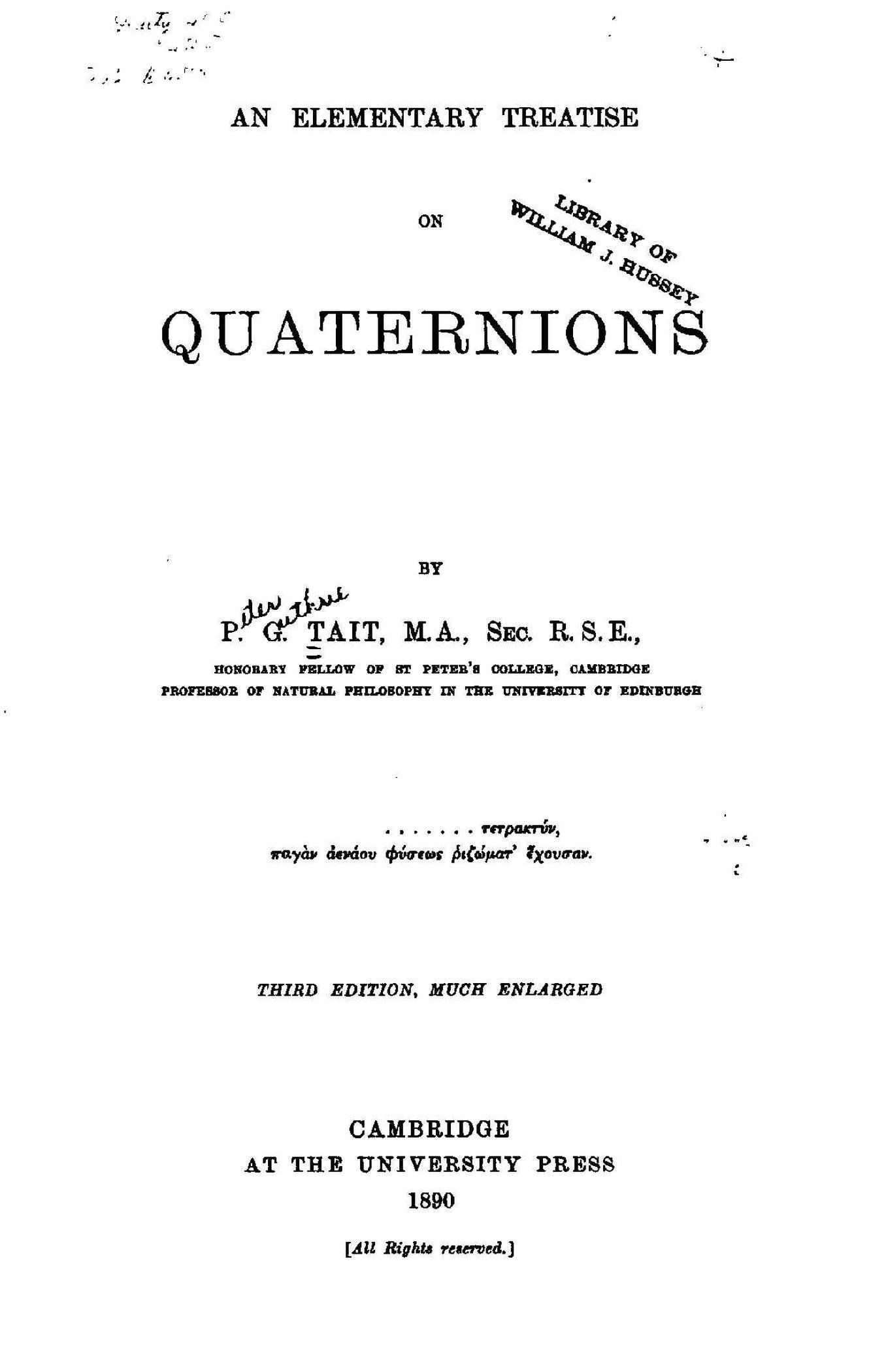 An Elementary Treatise on Quaternions