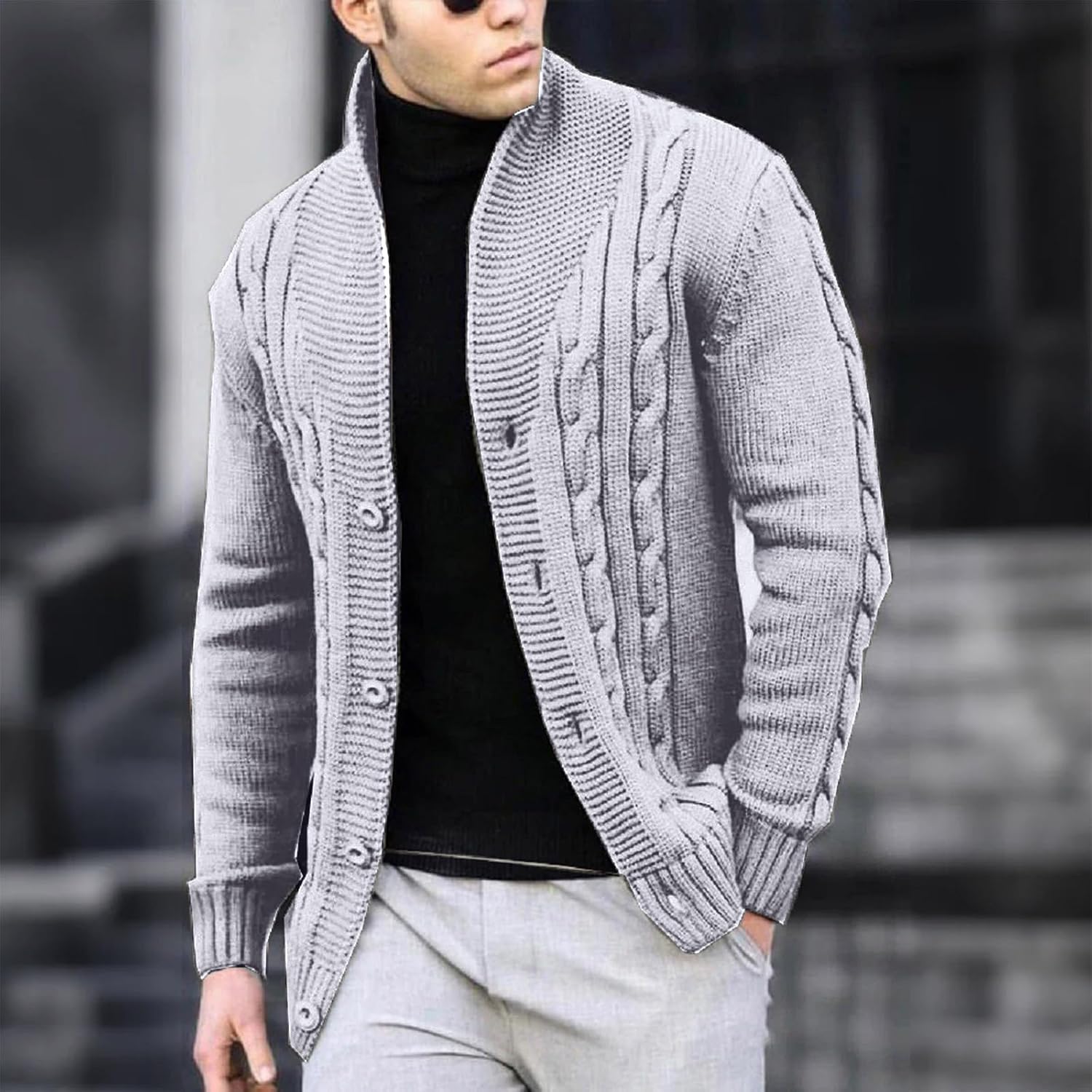 Ymosrh Men's Shawl Collar Cardigan Sweater, Open Front Textured Sweaters Long Sleeve Casual Fall Winter Warm Coat, M-3XL