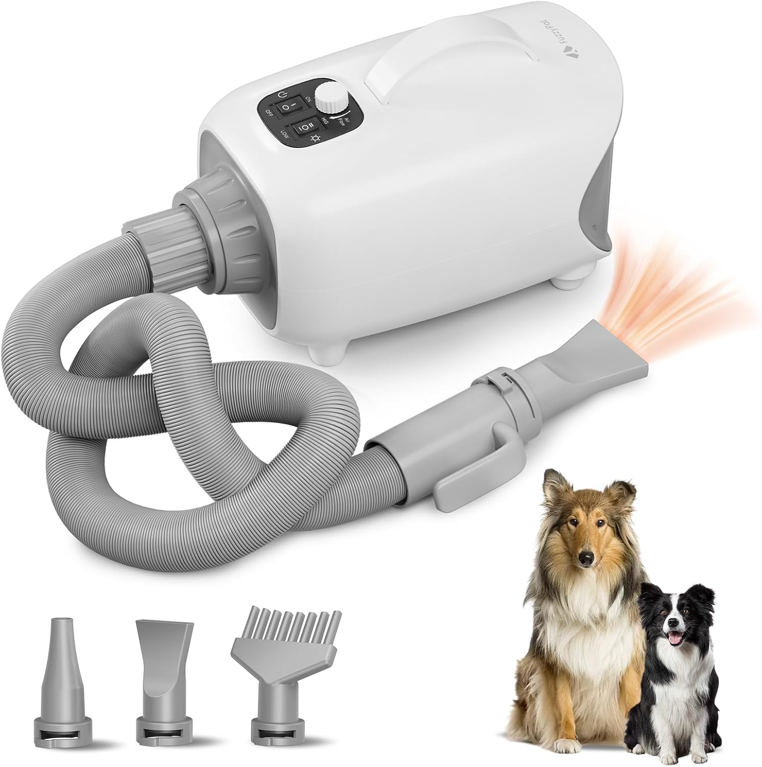 High Velocity Dog Hair Dryer for Pet Grooming  150 MPH Airflow, Adjustable Temperature, and 3 Nozzles for Efficient Drying of Dogs, Cats, and Furry Friends