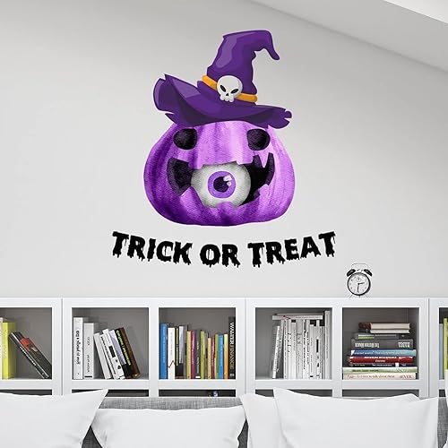 Miniatura 10 de Calcomanías de pared de Halloween, divertidas decoraciones de bruja de gato negro, linterna de calabaza, calcomanías de Halloween, decoración de