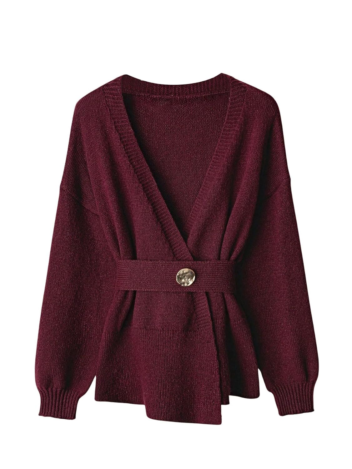 Verdusa Womens Tie Belted Wrap Cardigan Sweaters Old Money Knit Outerwear Fall Clothes