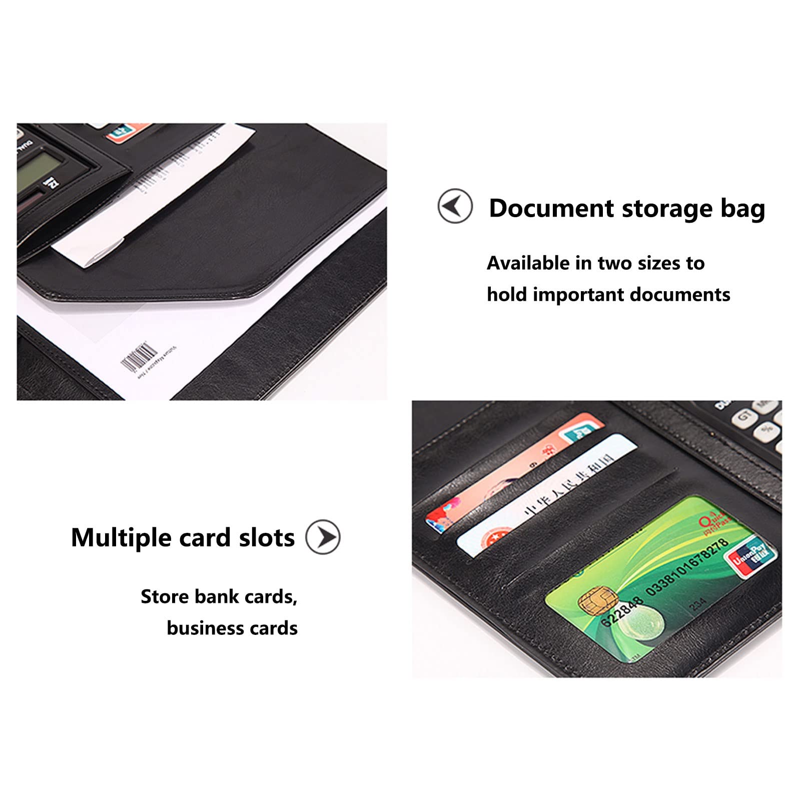 Raccoglitore di portfolio, Cartella portadocumenti A4 Padfolio Business PU Leather Notepad for curriculum Colloqui Cartella esecutiva for donne e uomini con calcolatrice Blocco for appunti Cartella fo