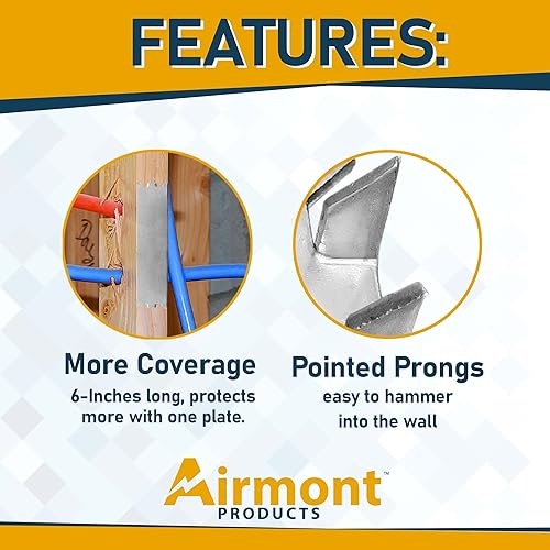 Miniatura 4 de AP-12062, placa de seguridad para clavos de madera de calibre 16, 1.5 x 6 pulgadas, protege la plomería y el cableado, puntas afiladas, protector de
