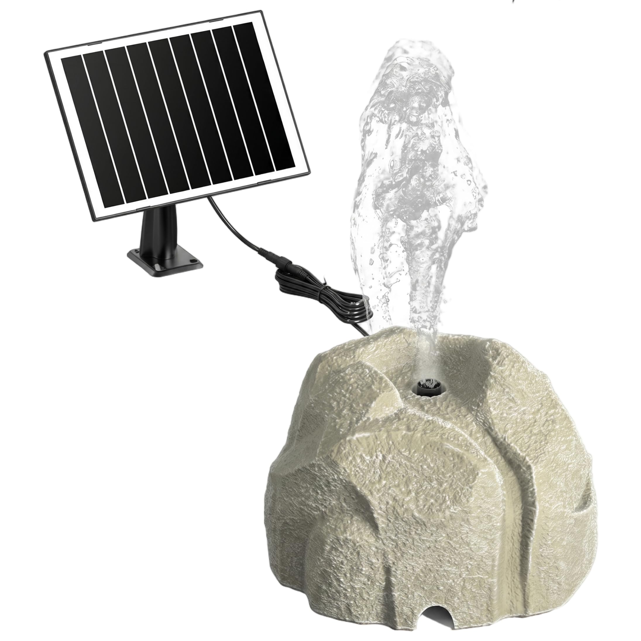 Solar Bird Bath Fountain, Realistic Granite Rock Solar Garden Fountain with Auto Dry Shut-off & Filter for Birdbath Outdoor, Pond, Patio Garden, White.