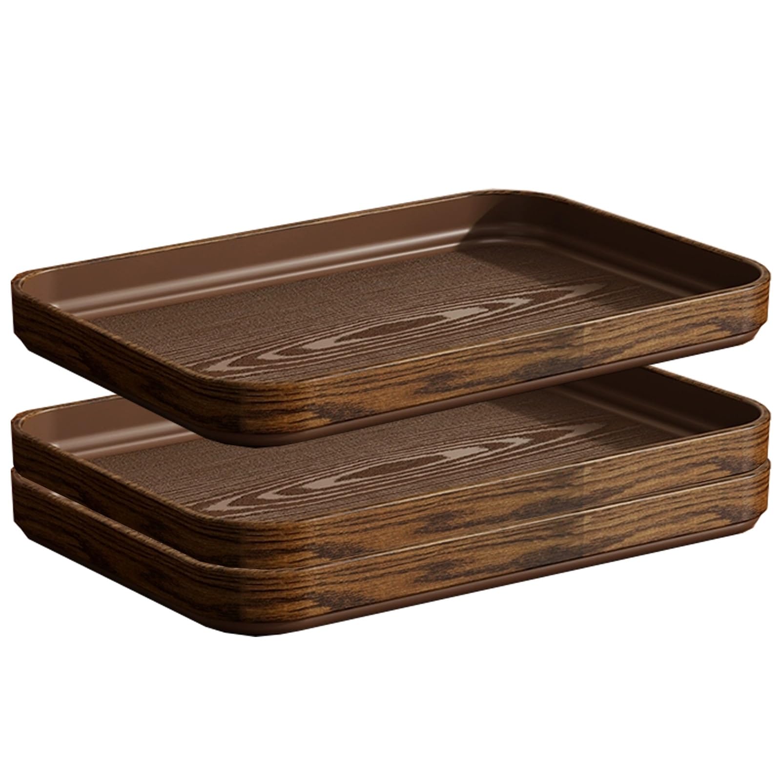 Juego de 3 Bandejas Decorativas, Bandeja Plastico, Organizar y Almacenar en el Hogar, Aptas para Cocinas, Cafeterías(Brown,30x40x3CM/12x16x1IN)