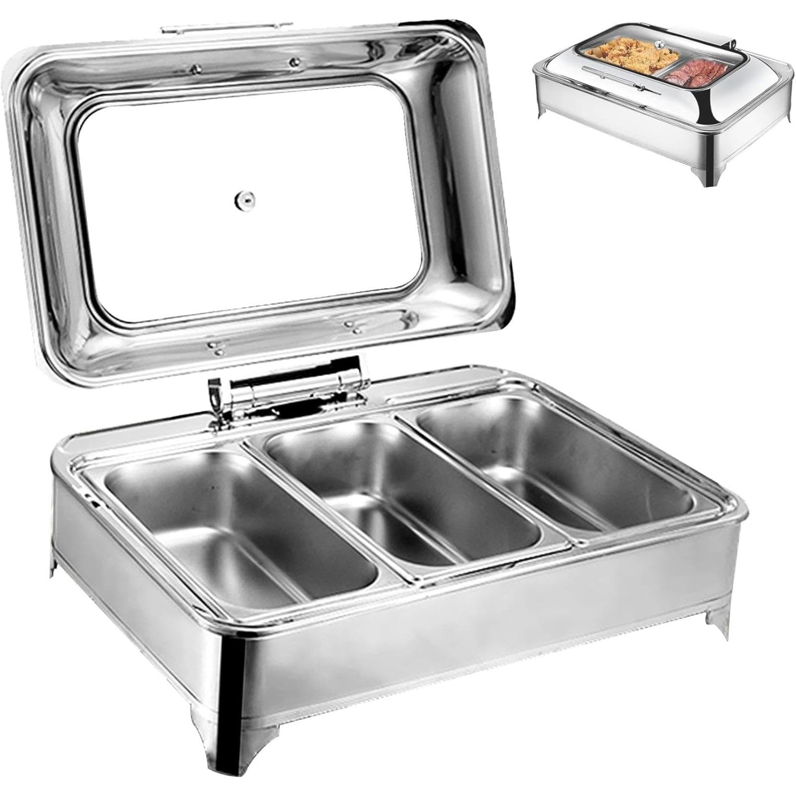 Scaldavivande Elettrico in Acciaio Inox con Coperchio Trasparente, Ideale per Buffet E Banchetti Professionali (GN1/3)