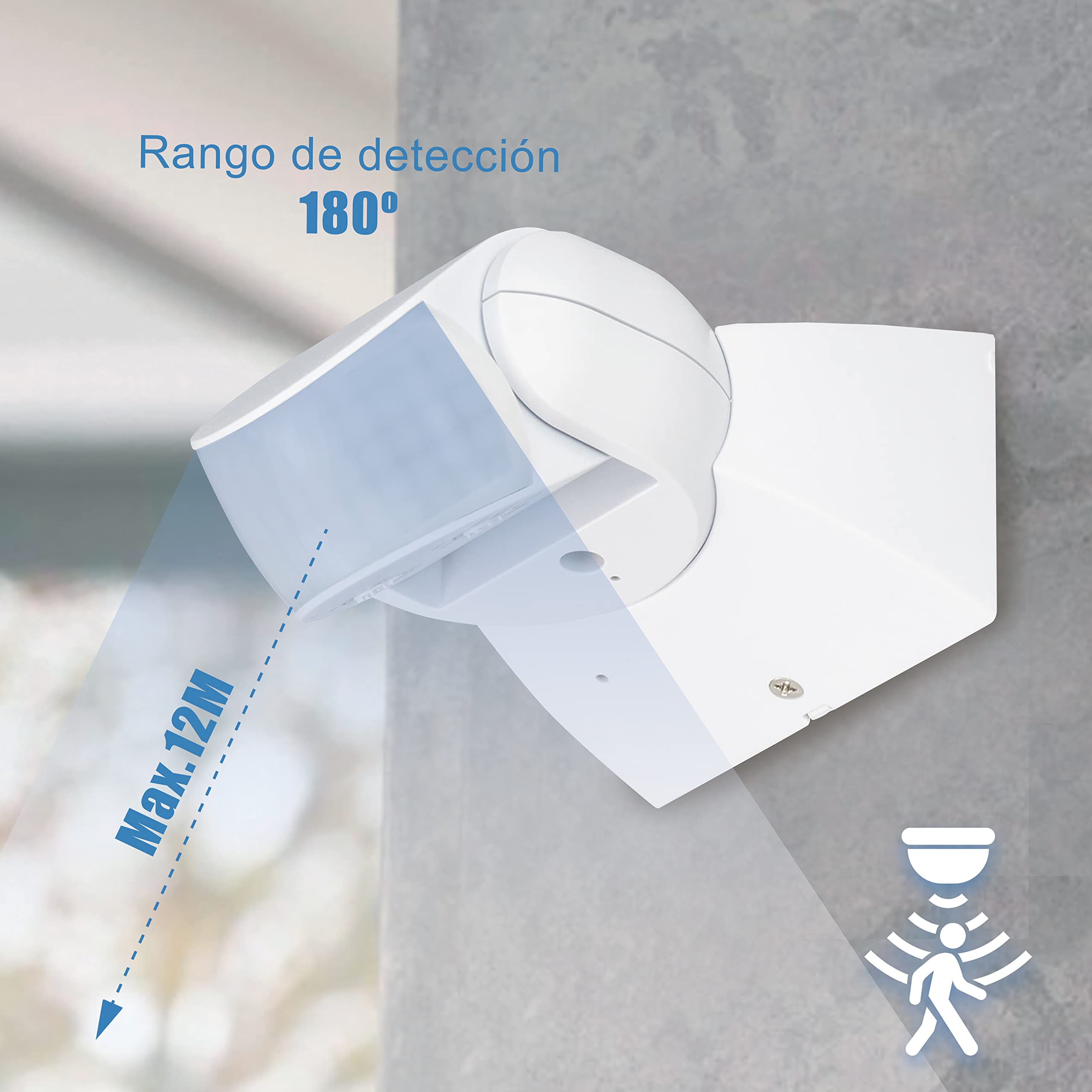 POPP® ElectricDetector Infrarrojos de Movimiento Superficie Orientable IP65(Exterior/Interior), Detección 12m / 180º, Tiempo 10sec-17min, Altura 1.8-2.5m, Programable Interruptor (Pack 5 Unidad)