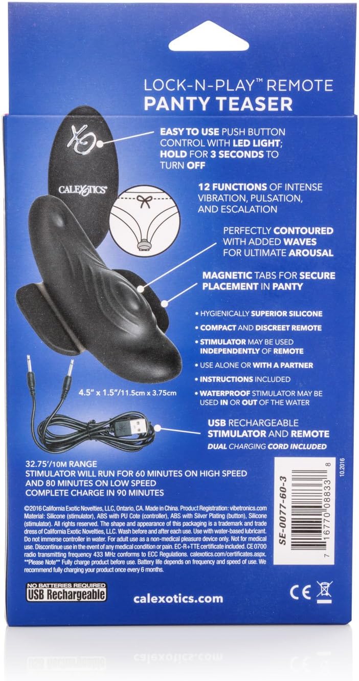 CalExotics Lock-N-Play 10 Function Rechargeable Vibrating Panty Teaser, Black