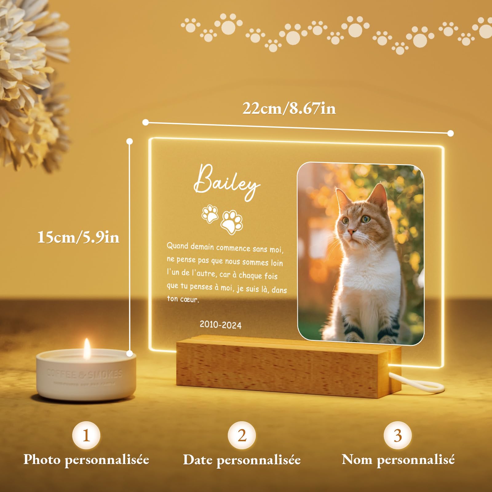Pierre Commémorative Personnalisable Pour Chien Ou Chat – Avec Photo, Nom, Texte, Résistante Aux Intempéries - 3