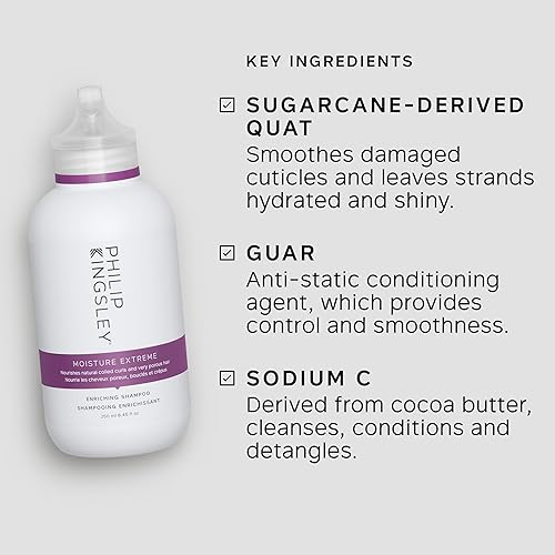 Miniatura 10 de Philip Kingsley Moisture Extreme - Champú enriquecedor para rizos de cabello rizado seco dañado antifrozado hidratación intensa champú de limpieza