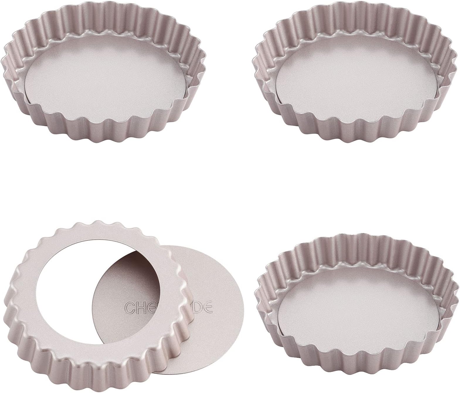 Mini Tart Pan Set, 4-Inch 4Pcs with Removable Loose Bottom Non-Stick Round Quiche Bakeware for Oven and Instant Pot Baking (Champagne Gold)