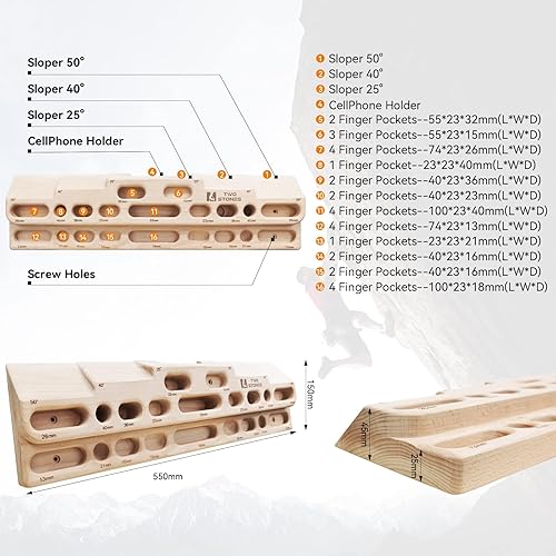 Miniatura 10 de Dos piedras para escalada en roca con diapasón para puerta de entrenamiento como tabla de escalada en roca, barra de dominadas, tabla de escalada en