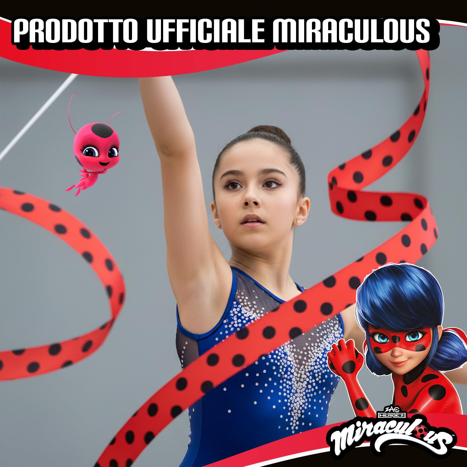 Miraculous Ufficiale – Set di 2 Nastri da Ginnastica Ladybug (2 m) – Motivo Coccinella – per Danza, Ginnastica, Ritmica, Circo, Sport – Accessori Bambini, Competizione, Allenamento – Original Corner