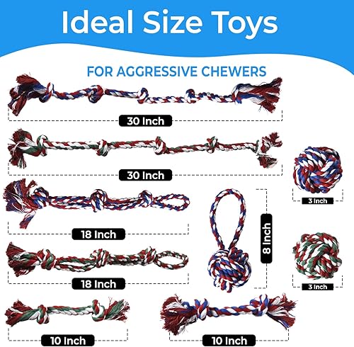 Miniatura 4 de Stride Juguetes grandes para perros, juego de 13, juguetes de cuerda para perros, juguetes resistentes para masticadores agresivos, juguetes