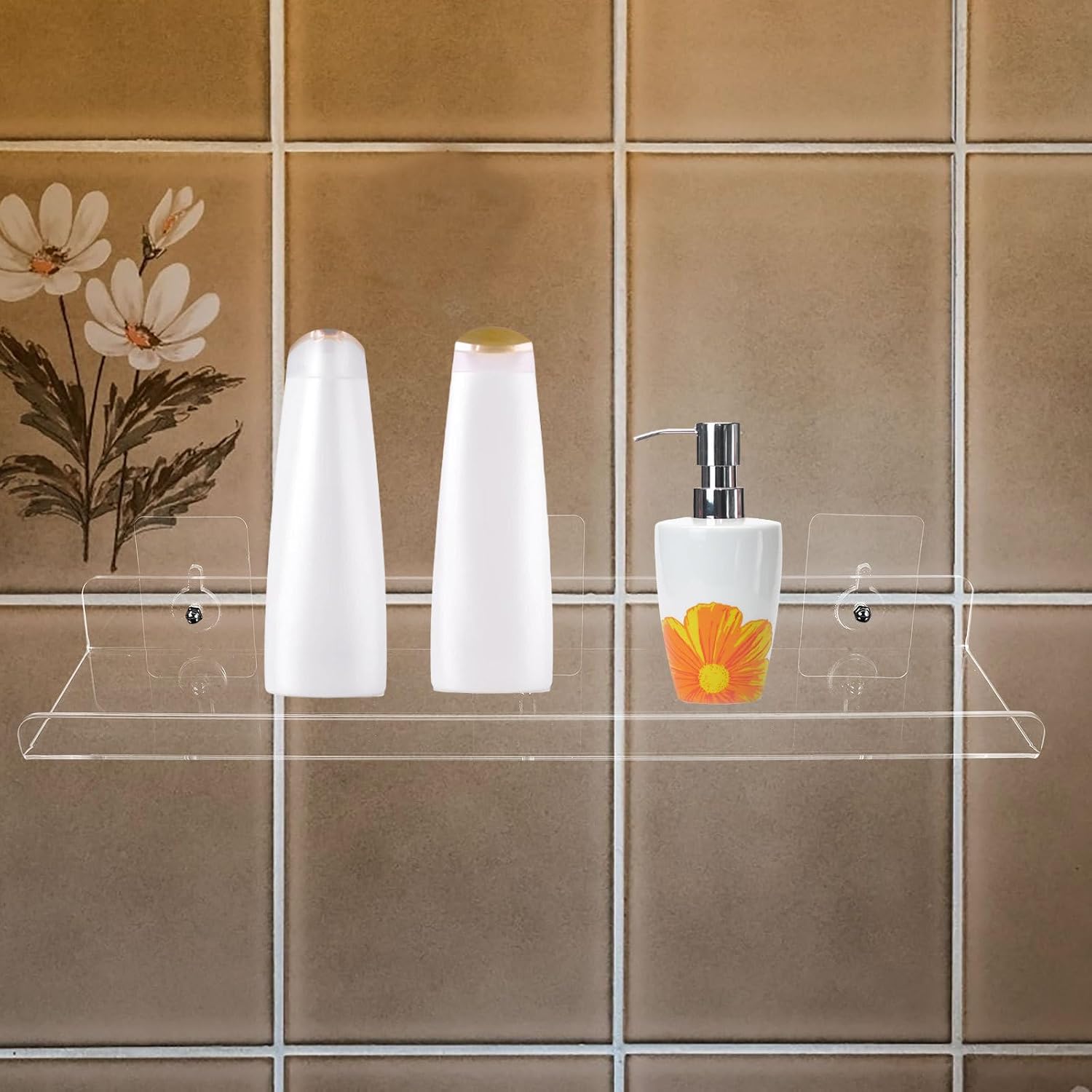 Acrylic Floating Shelves Wall Mounted Bathroom Rack Organizer No Drilling Installation Easy to Clean Small Wall Shelf for Restrooms and Other Areas 40x10cm