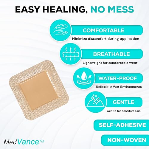 Miniatura 5 de MedVance TM Silicone - Apósito de espuma adhesiva de silicona bordada, tamaño 3 x 3 pulgadas, (almohadilla de 1.8 x 1.8 pulgadas), caja de 10