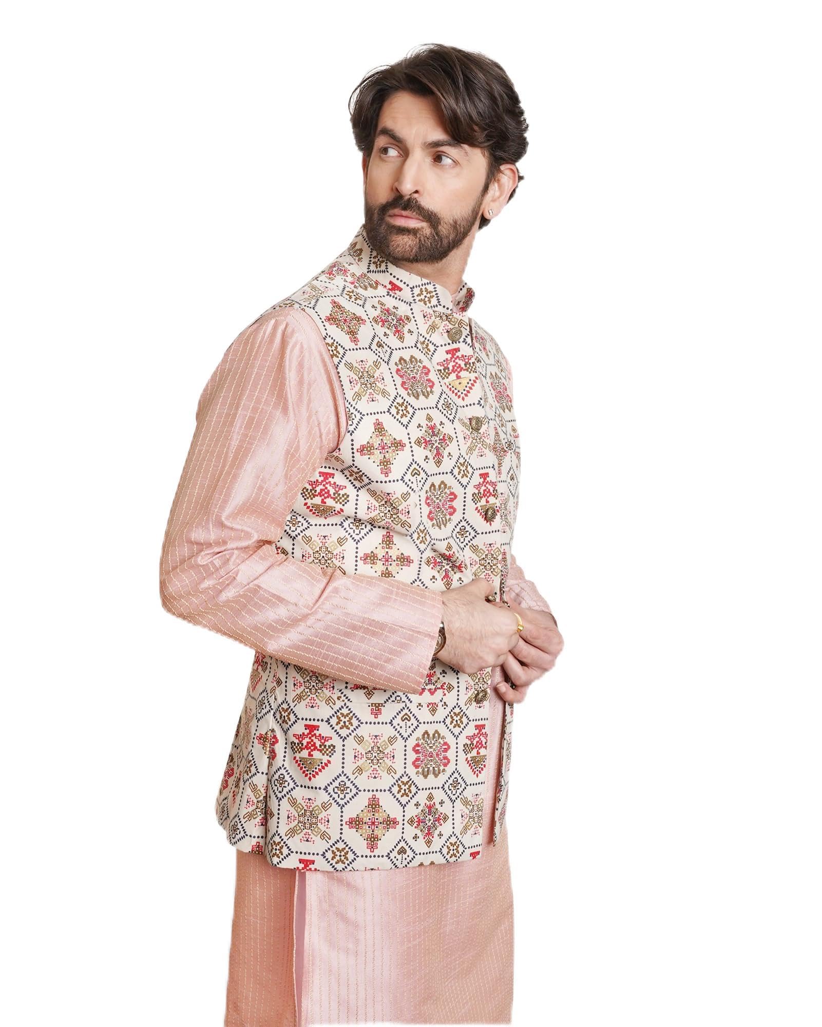 Sojana (Since 1958) Men's Cotton Linen Printed ONLY Nehru Jacket