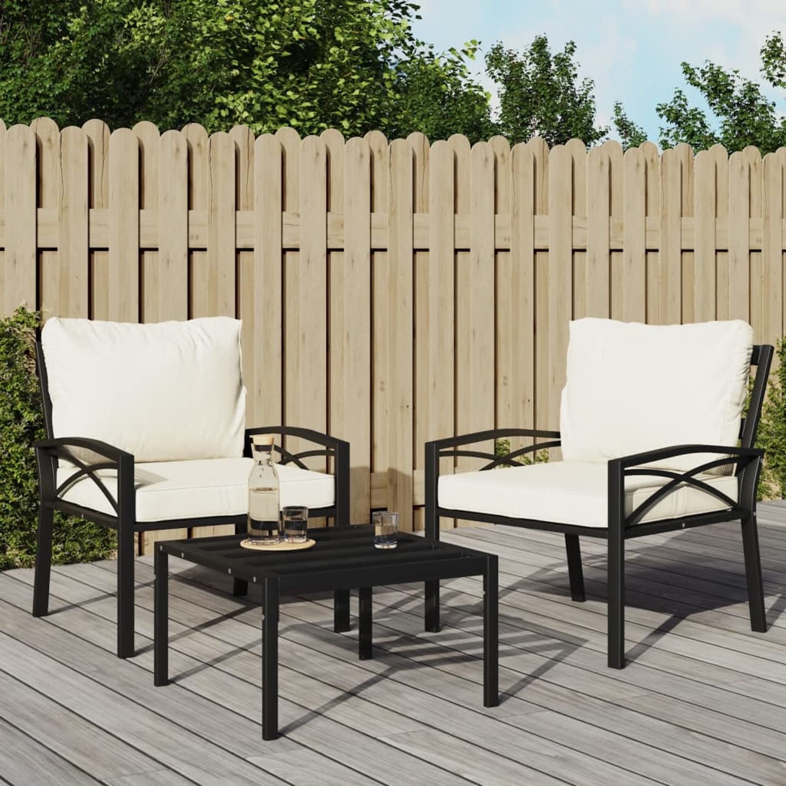 Chaises de jardin avec coussins sable LAPOOH en acier 2 pcs 68x76x79 cm