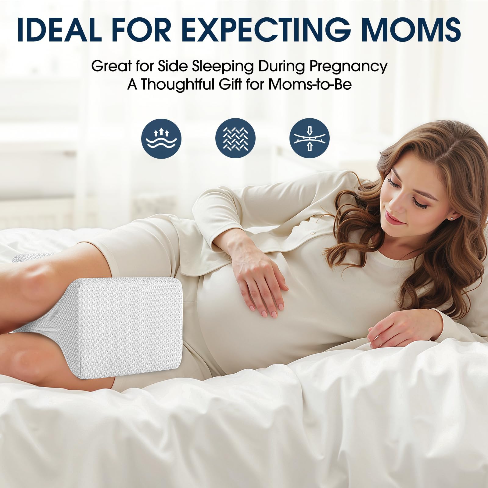 BlissTrends Almohada de rodilla de espuma viscoelástica, almohada de rodilla para dormir de lado, almohadas de piernas para dormir, almohada de elevación para aliviar la columna vertebral torcida,