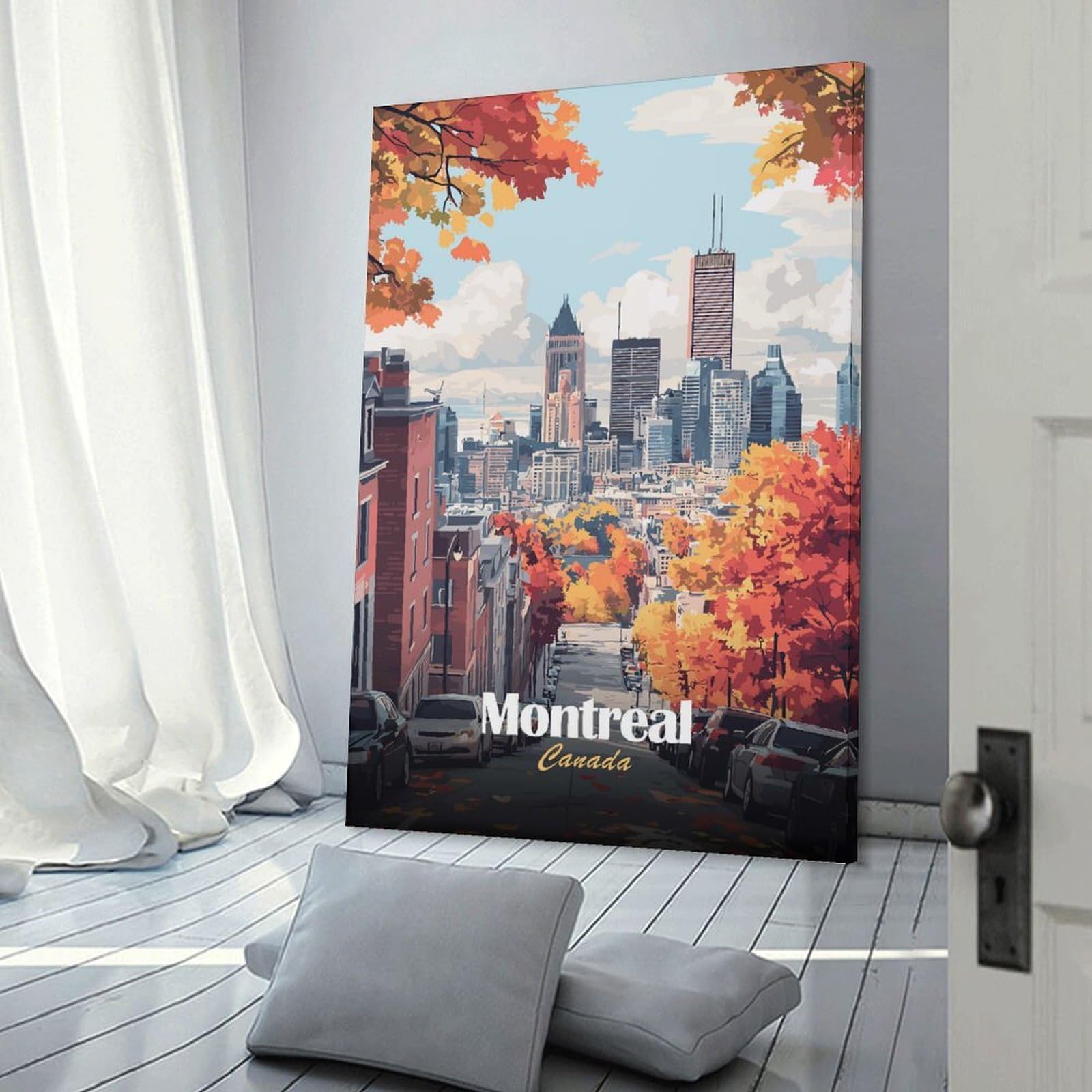 Junmoney Montreal Cityscape in Autumn Decorative Wall Artwork 20x30inch(50x75cm), for Front Hall, Corridor Or Welcome Spaces, Decorative Wall Art for Narrow Spaces
