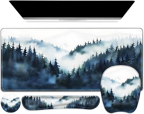 Miniatura 15 de Alfombrilla de ratón grande 4 en 1, juego de reposamuñecas para teclado, alfombrilla de ratón ergonómica con soporte para la muñeca, alfombrilla de