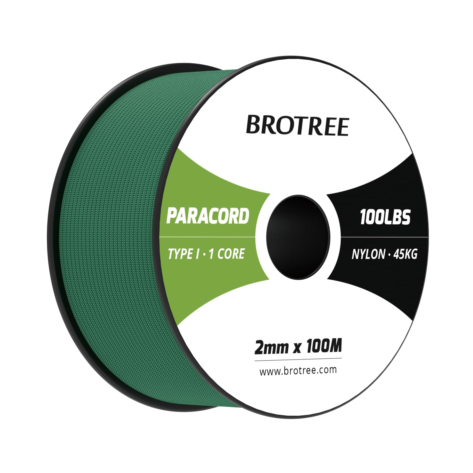 Brotree Paracord 2mm 100M 100% Nylon Rope 1 Strand Parachute Cord for Outdoor, Craft, DIY - 45kg Breaking Load (Kelly Green)