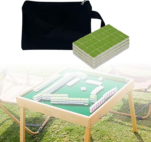 Miniatura 3 de MYCENSE Mahjong de 144 azulejos, mini juego de mahjong, juego de mahjong chino profesional, mini mahjong de viaje para viajes, verde