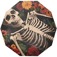 Gothic Skeleton Garden Auto Open Close Umbrella UV50+ Travel