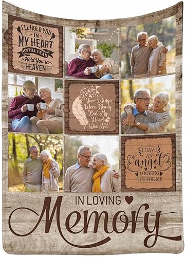 Miniatura 2 de Manta personalizada de colección de fotos conmemorativas con texto en inglés "I Have An Angel Looking Out For Me", 6 fotos de madera, manta