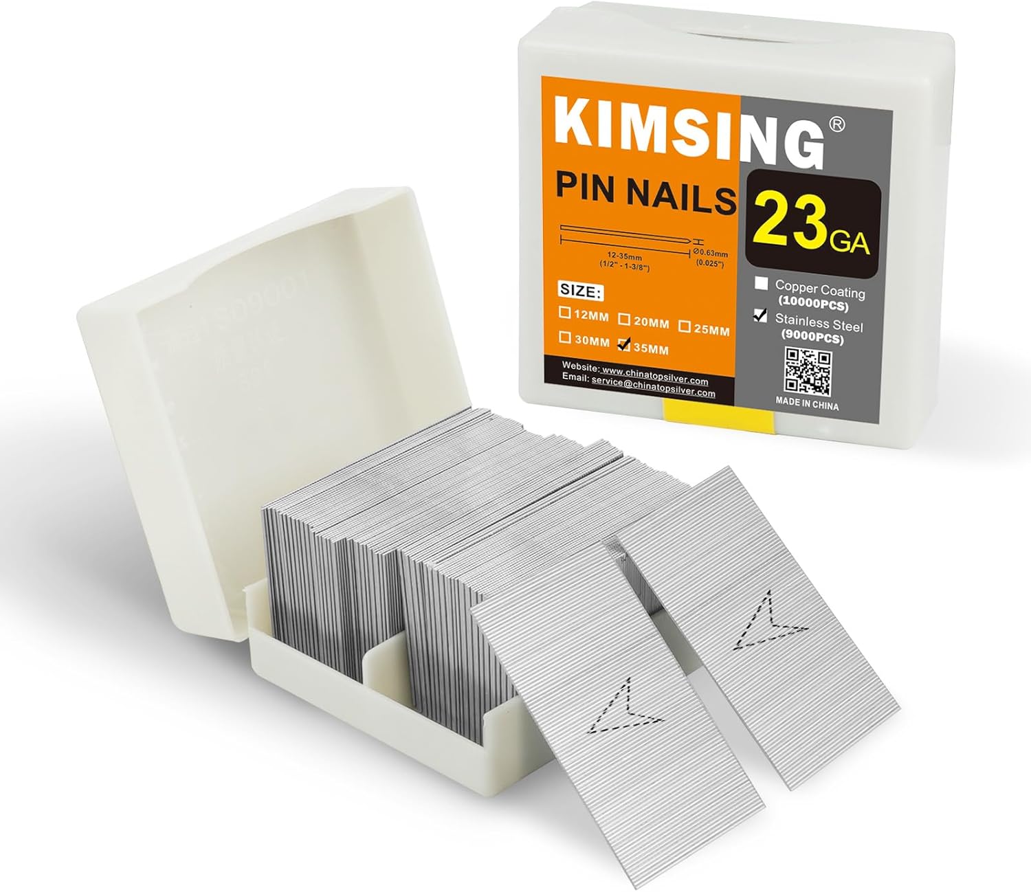 P635SS 23 Gauge 35mm Pin Nails, Stainless Steel, 9000 PCS/Box, Nails for Air Power Pin Nail Gun, Micro Pinner for Cabinets, Light-Duty Wood Work, DIY