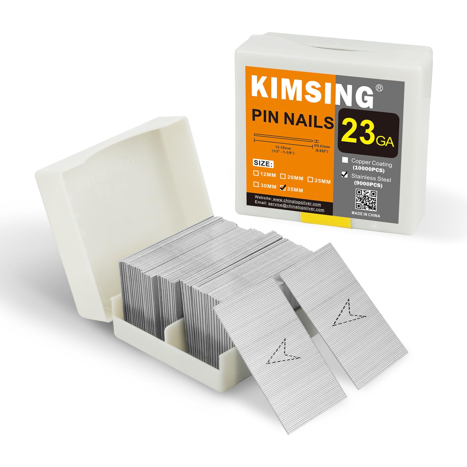 KIMSING 23GA 35mm Stainless Steel Pins 9000PCS for Light-Duty Wood Work