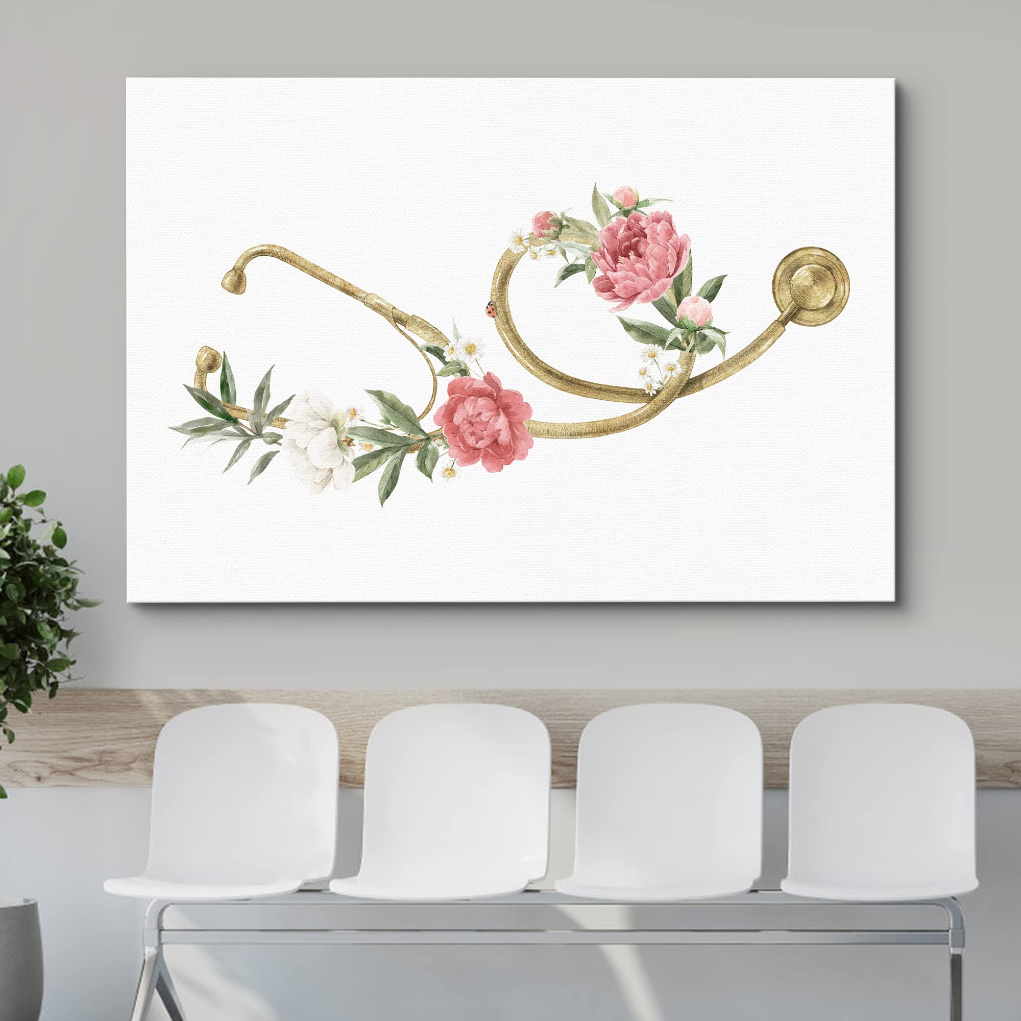 wall26 Canvas Print Wall Art Gold Doctor's Stethoscope Rose Flowers Medical & Hospital Health Illustrations Modern Art Floral Botanical Colorful Decorative for Living Room, Bedroom, Office - 12