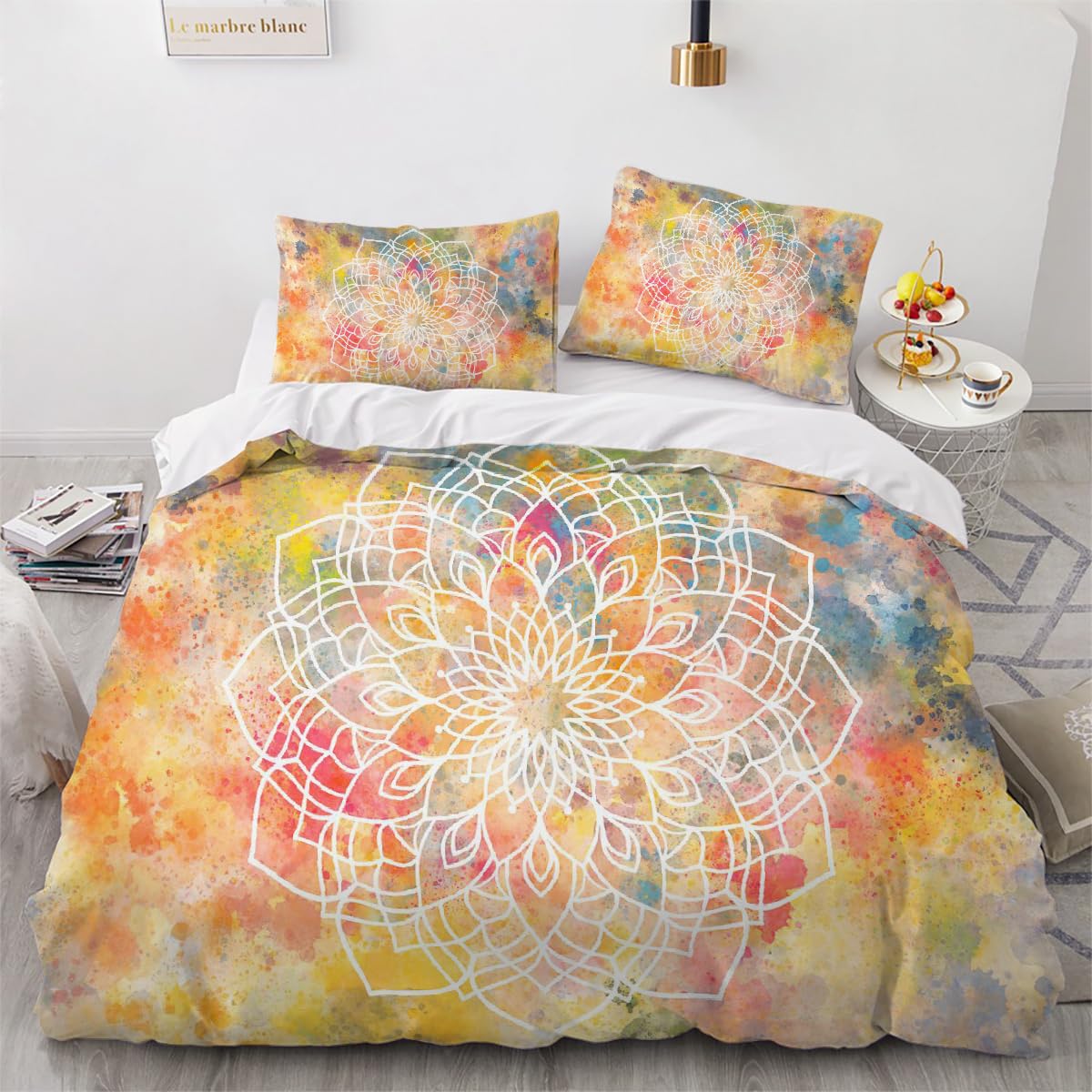 3D Mandala Bettwäsche Set 135x200 cm 4teilig Microfaser Warme Sommer Weich Bettwäsche Retro Boho Bettbezug Kinderbettwäsche mit 2 Kissenbezug 80x80 cm（Stil 205-8）