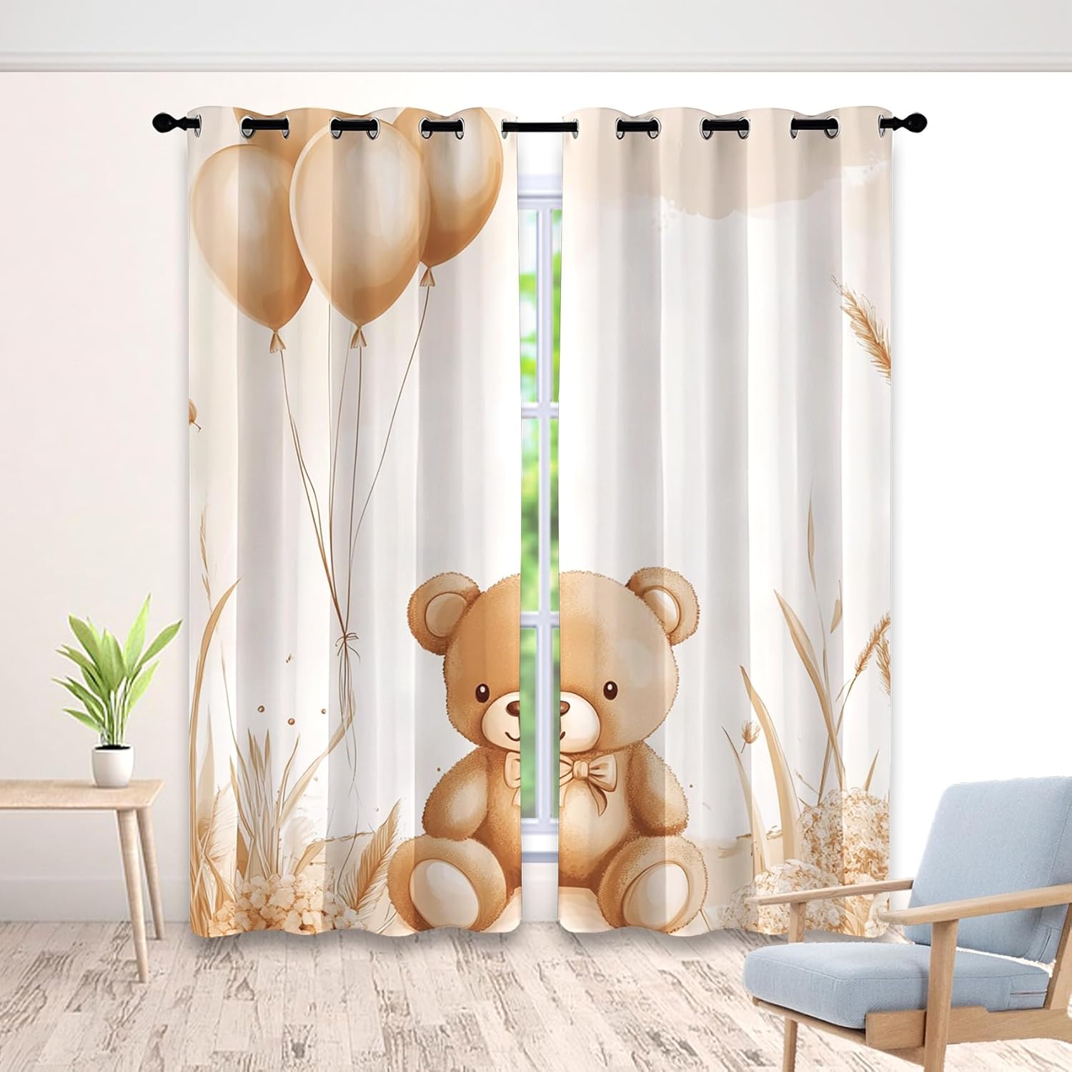 Space Planets Curtains for Nursery Bedroom 84 Inch Length 2 Panels, Teddy Bear Astronaut Blackout Curtains Kids Curtains, Thermal Insulated Grommet Window Curtain for Living Room Drapes