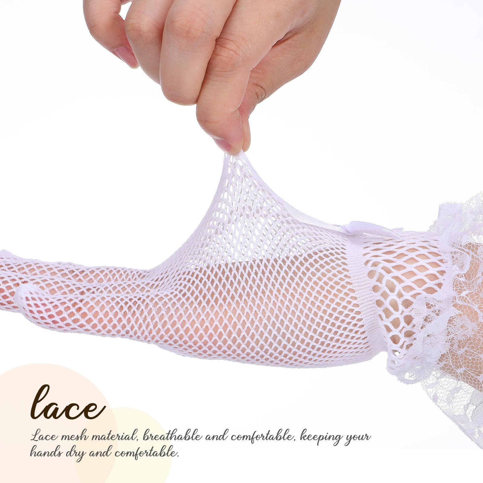 12 Pares de Guantes de Novia de Tul y Encaje Blanco para Boda, Diseño de Malla de Poliéster Lazos y Piedras para Fiesta y Té