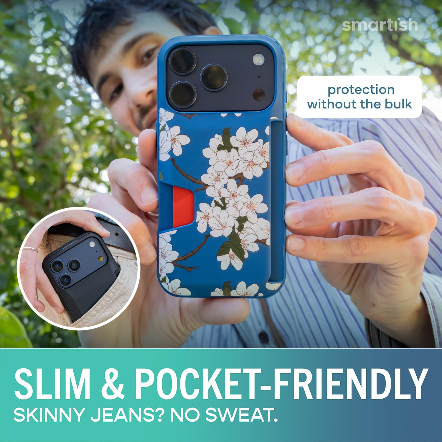 Smartish Etui portfelowe na iPhone'a 17 Pro - Wallet Slayer Vol. 1 [smukłe + ochronne] Etui na karty kredytowe - Testowane upadek z klapką ukryte etui na karty do Apple iPhone 17 Pro - bardzo kwiat