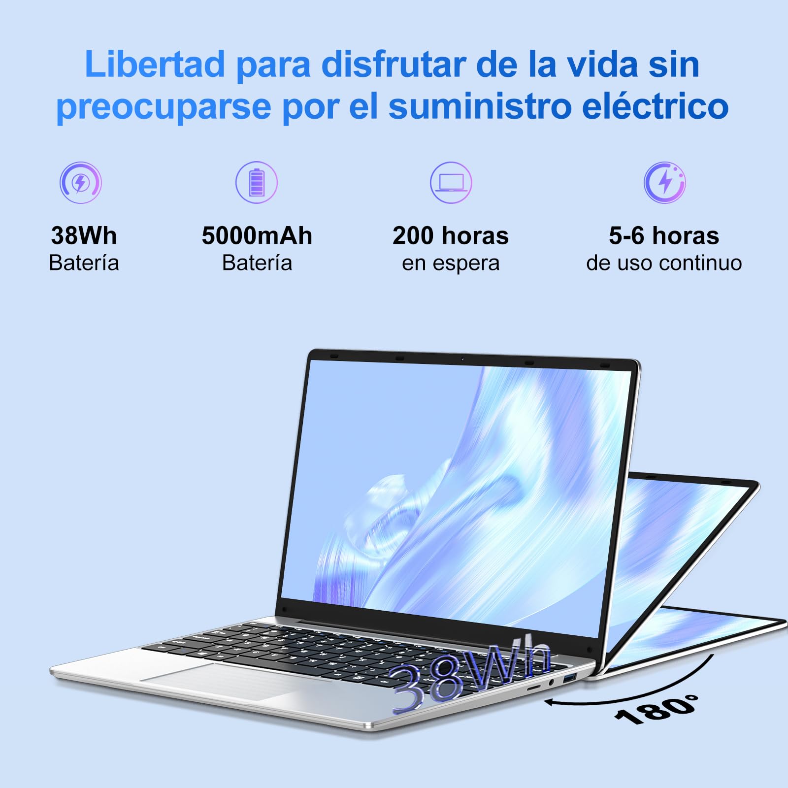 Ordenador Portátil Win 11 con 5G WiFi, Portátil 14 Pulgadas 6GB RAM 256GB SSD Expansión SSD 1TB, Bluetooth 4.2 3.0 Transmisión Puerto 1920*1080 FHD Portatiles Buenos & Mini Puerto Multimedia-Plata
