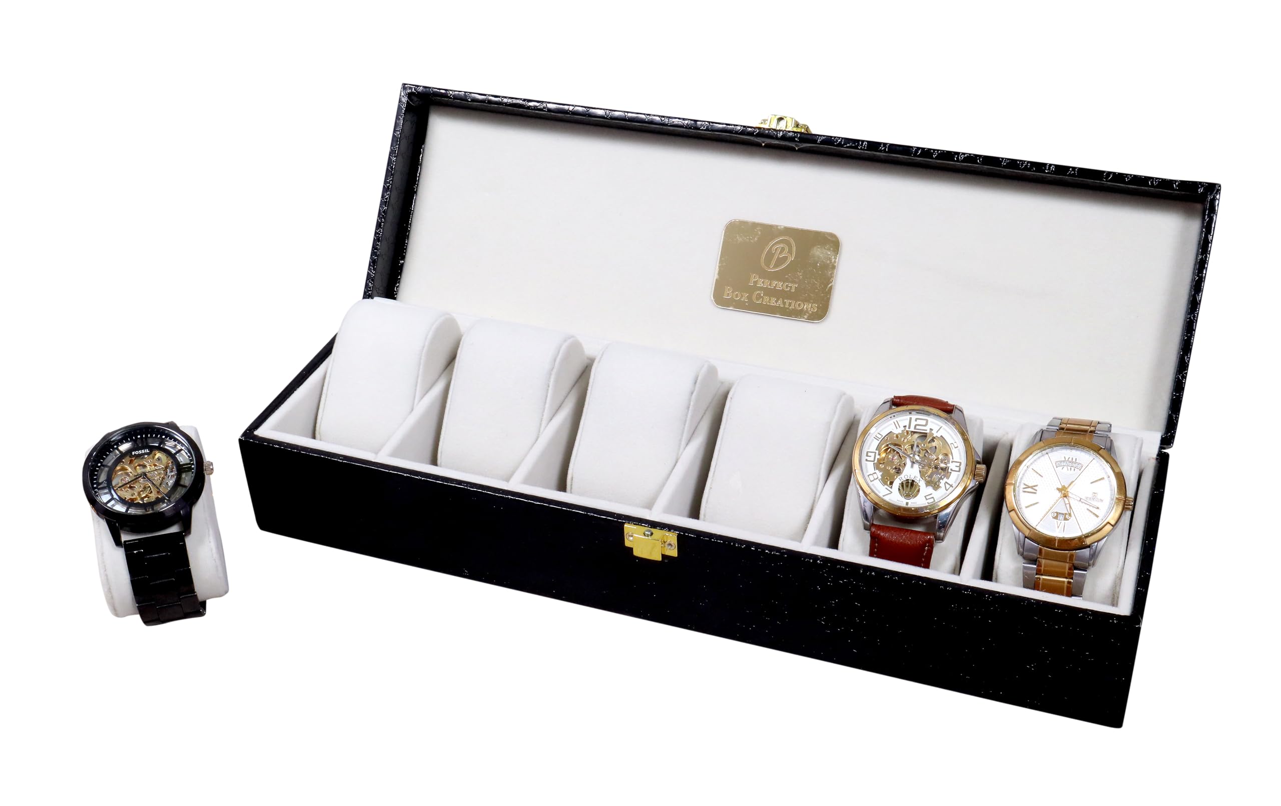 Perfect Box Creations Black PU Leather With Ivory Flock 6 Slots Watch Box Couple Box Jewellery Collection Storage Display Box Organizer Watch Case Gift Box D Lock Quality Finish For Men and Women (B0DBFJ8R2L) Amazon Price History, Amazon Price Tracker