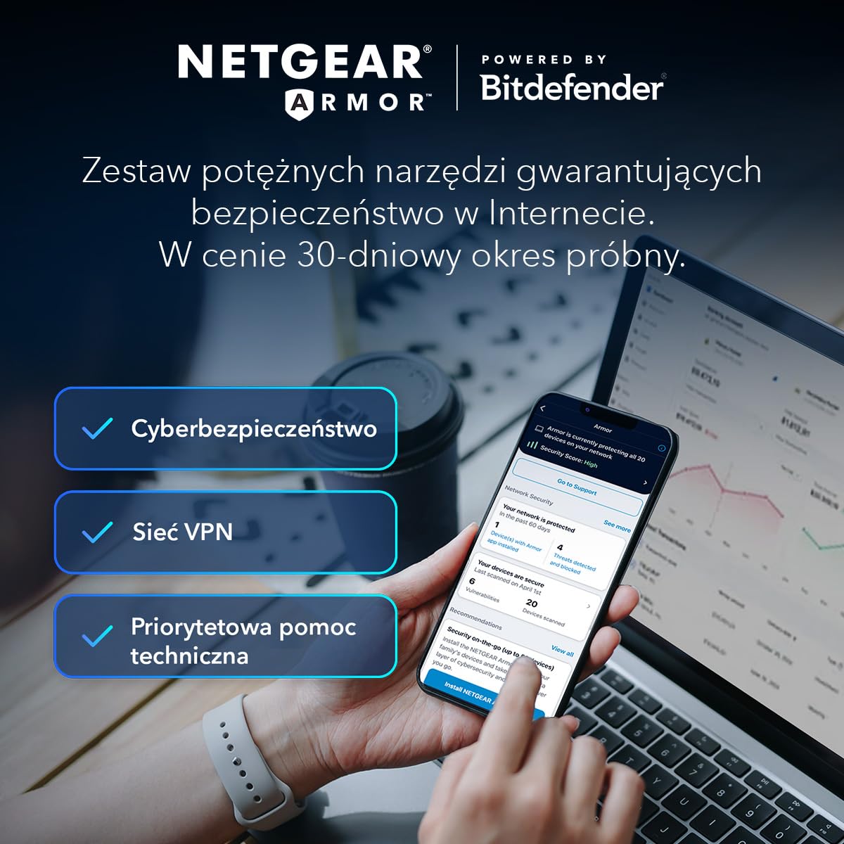 Dwupasmowy system Mesh WiFi 7 NETGEAR Orbi serii 370 do użytku domowego (RBE373) — router + 2 wzmacniacze, funkcje zabezpieczeń, 3,6 Gb/s, zasięg 360 m2, 70 urządzeń, port internetowy 2,5 GB, BE3600