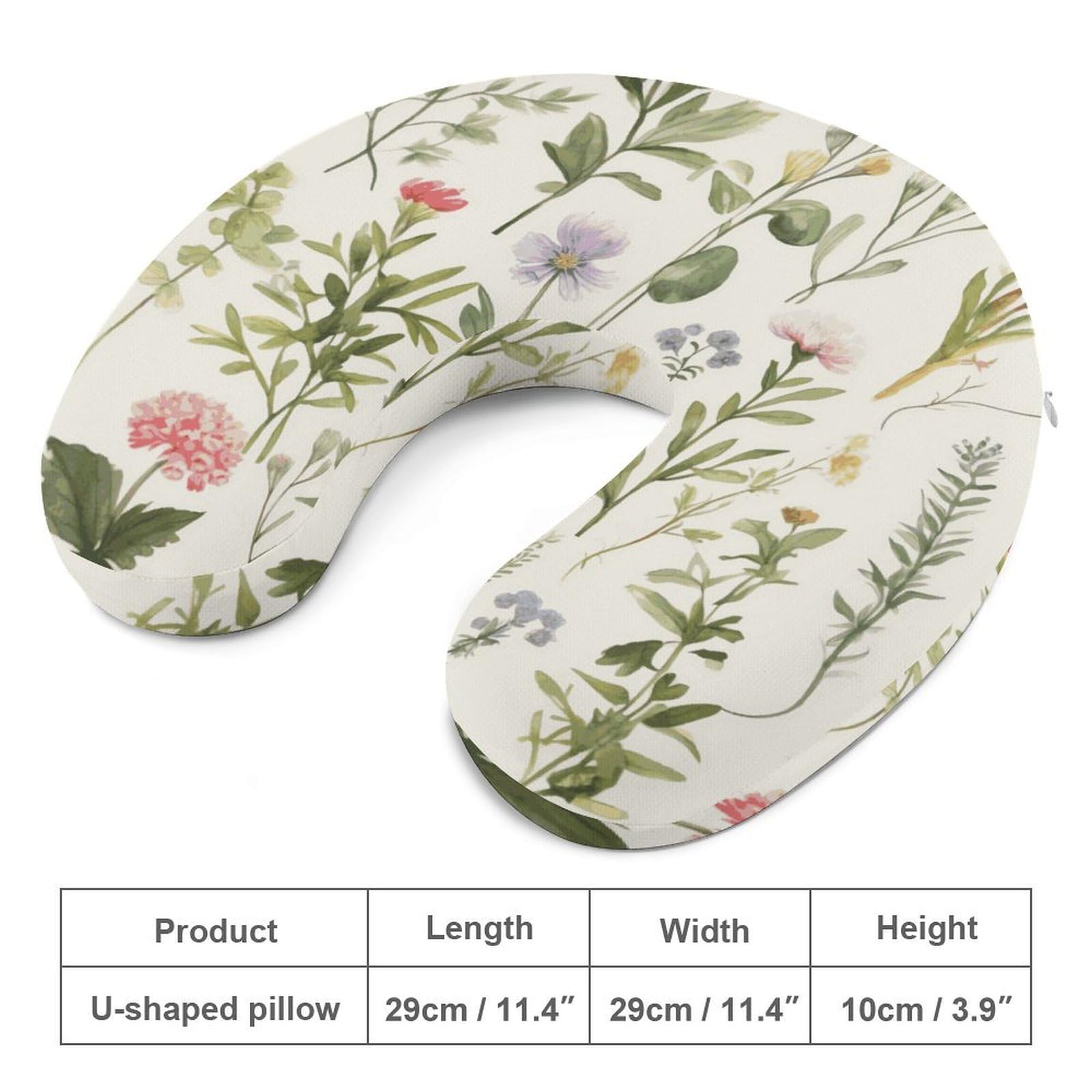 Almohada en forma de U con diseño de acuarelas de hierbas y flores, núcleo de almohada de espuma viscoelástica, cojín, proporciona apoyo para el cuello, almohada de viaje, adecuada para