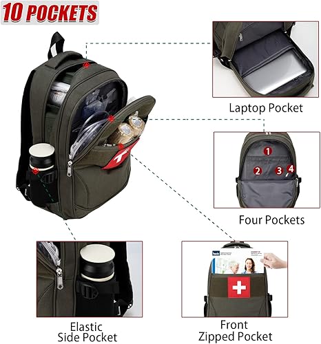 Miniatura 4 de Bolsa de primeros auxilios, mochila médica de emergencia roja vacía, bolsa de primeros auxilios, bolsa de trauma impermeable con múltiples bolsillos