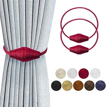 Magnetic Curtain Tiebacks Draper Holdbacks VS Upgraded 16 Inch Decorrative Drapery Tie Backs for Home Office Blackout Sheer Curtains, 2PCS RED