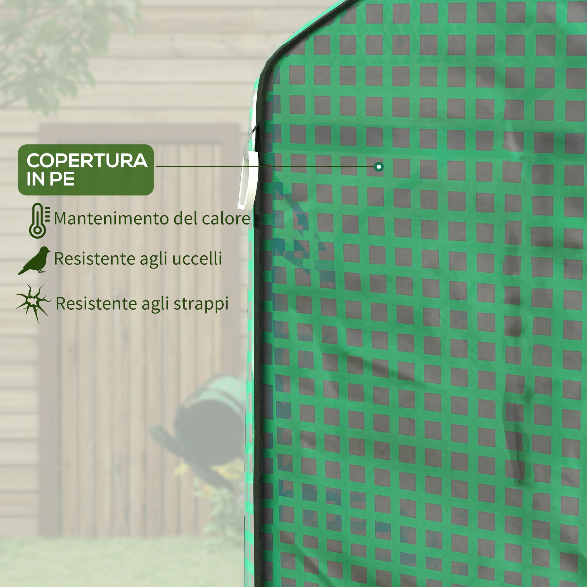 Outsunny Copertura per Serra da Giardino con Porta a Cerniera e Finestre, Telo di Ricambio in PE con Porta Avvolgibile, 140x143x190cm, Verde