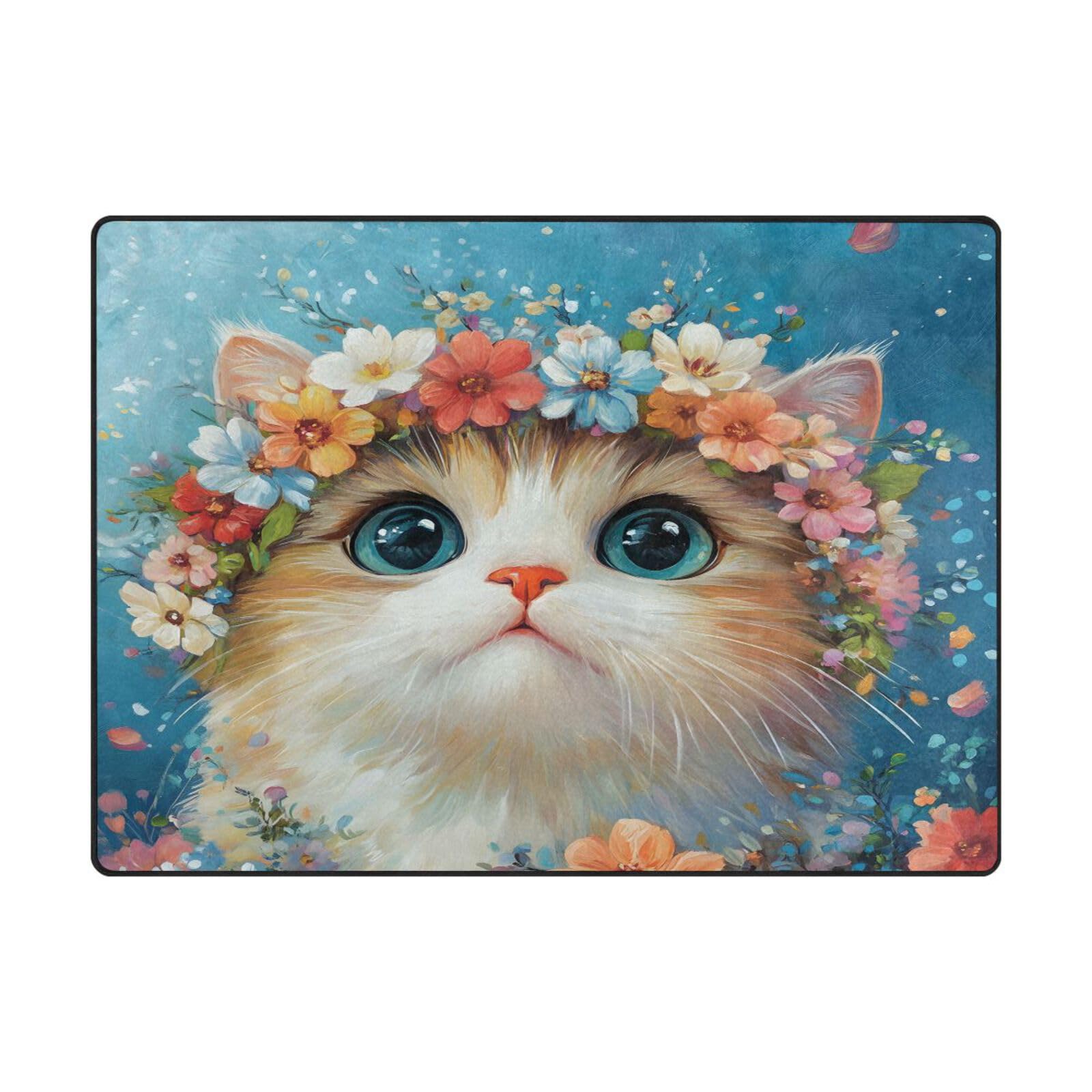 Grand tapis de sol chat contemporain Mnsruu grand format 203x147cm pour chambre
