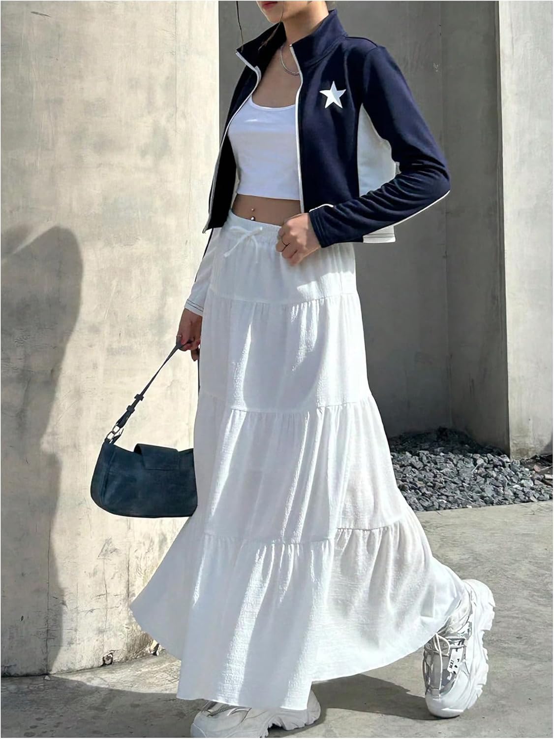 OYOANGLE Girl's Tiered Ruffle Long Skirt Elastic Waist Flowy A Line Boho Beach Skirts - Image 5