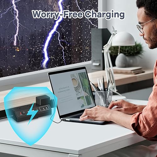 Miniatura 4 de Regleta de alimentación con abrazadera de escritorio, estación de carga rápida USB C de 20 W, cable de extensión de enchufe plano de 10 pies con 4
