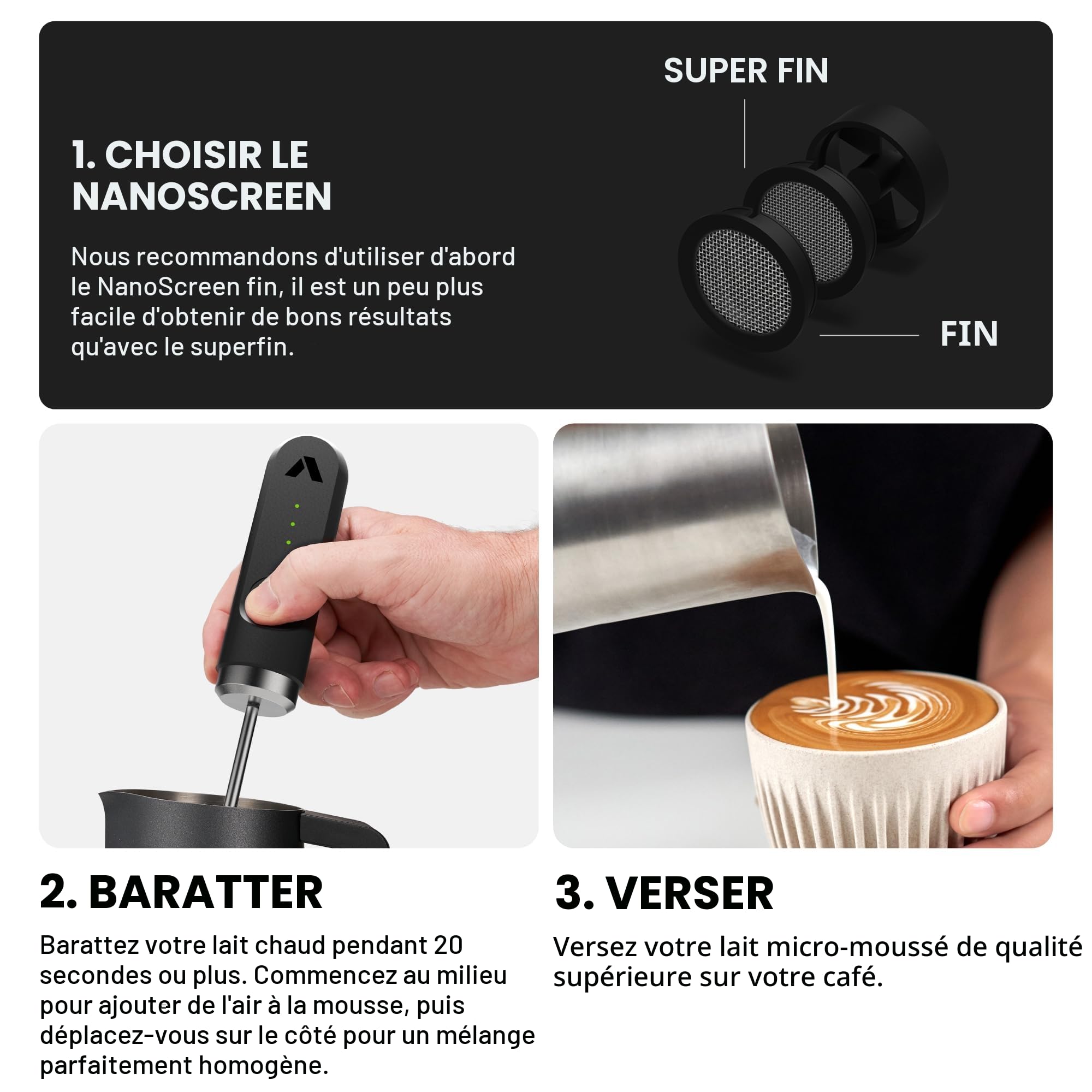 Subminimal NanoFoamer Lithium, Mousseur à Lait Électrique Rechargeable USB-C, Mousse de Lait Professionnelle pour Latte Art, Microfoam de Qualité Barista à La Maison, Accès à la MasterClass Inclus