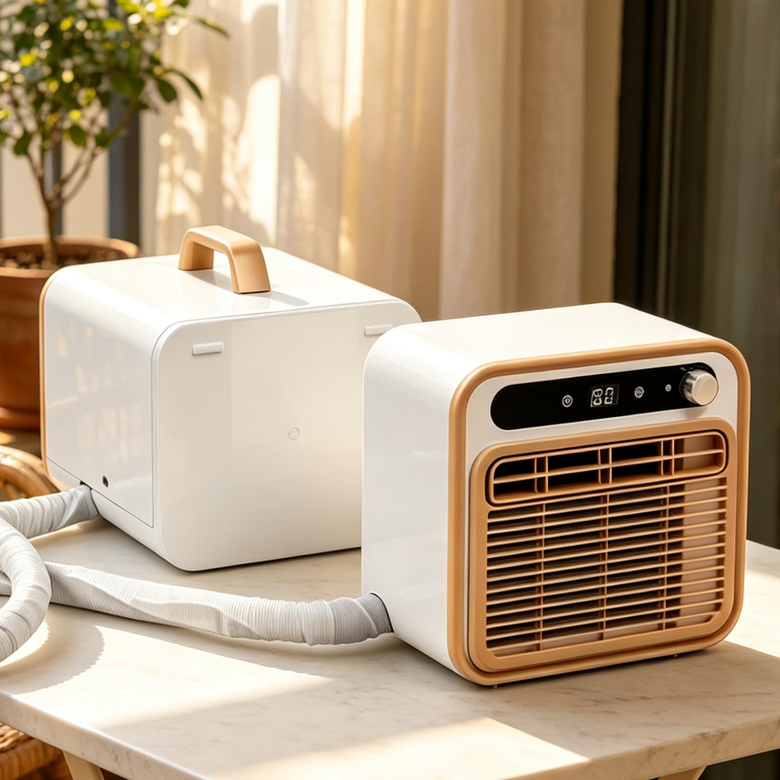 Gavscient 5000 BTU Mini Split Air Conditioner, Portable Dual Hose Cooler, No Window Kit Required AC for RV Home, Timer Quiet Split Air Conditioning Unit for Caravan 1m-RemoteControl