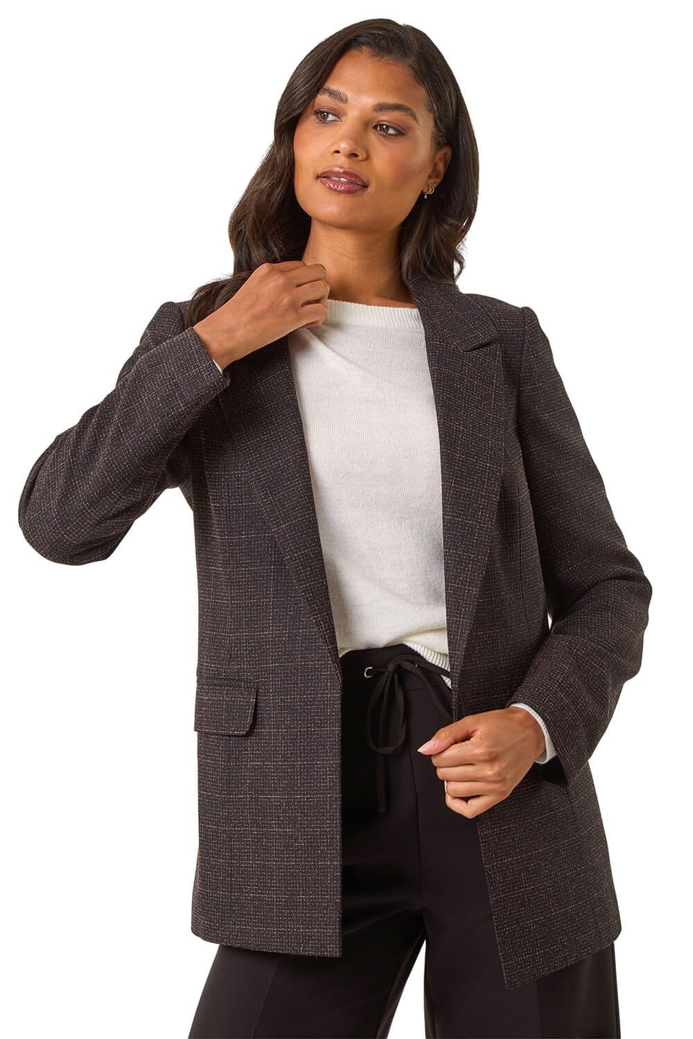Roman Originals Tailored Collar & Revere Blazer for Women UK - Ladies Everyday Autumn Winter Comfy Soft Evening Vacation Work Party Night Out - Aubergine - Size 14